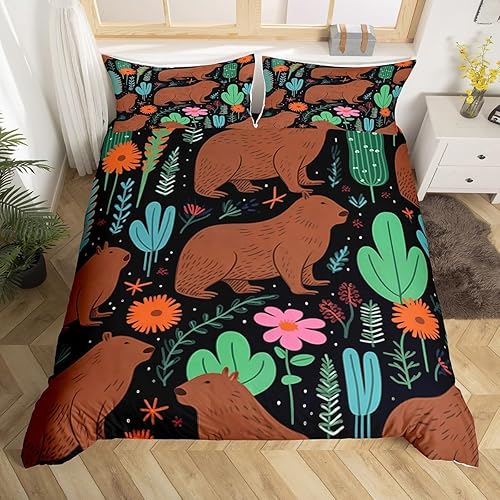 Miniatura 13 de Capybara - Funda de edredón tamaño matrimonial, funda de edredón divertida 3D de Capibara para niños, funda de edredón Kawaii ratón, animales