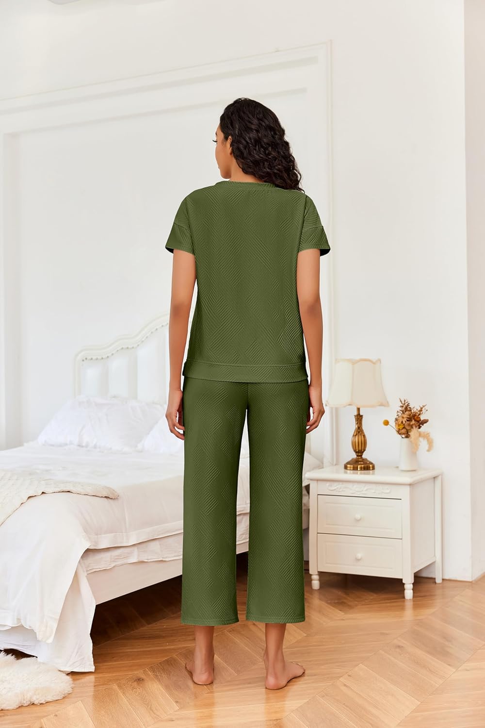 Ekouaer Womens 2 Piece Outfits Sweatsuits Casual Pullover Cap Sleeve Tops and Wide Leg Sweatpant Lounge Sets Tracksuit Set - Image 3