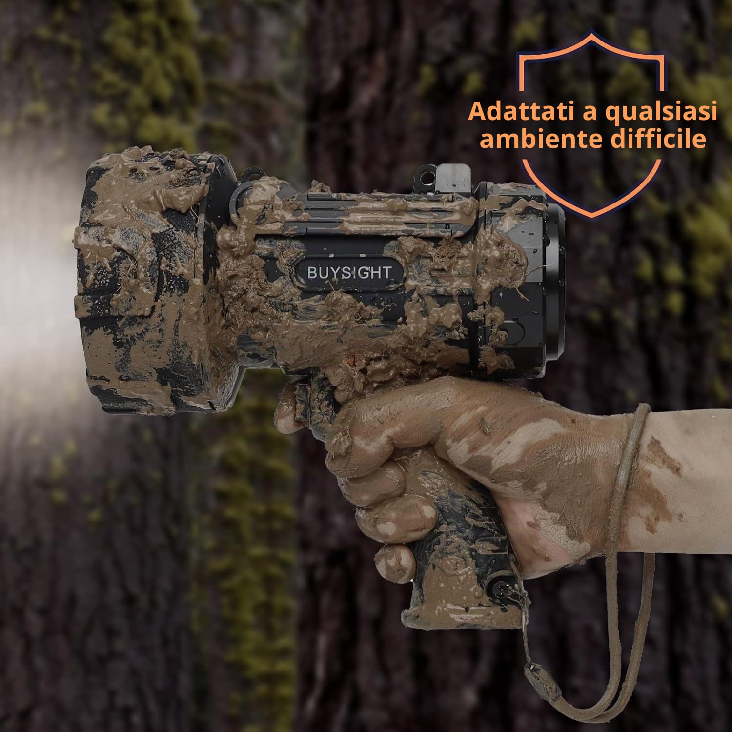 BUYSIGHT Faretto ricaricabile combinato Flood Combo, 2000000LM IP67 impermeabile, luce COB resistente agli urti, con supporto pieghevole e lente rossa staccabile (grafite nero-COB)