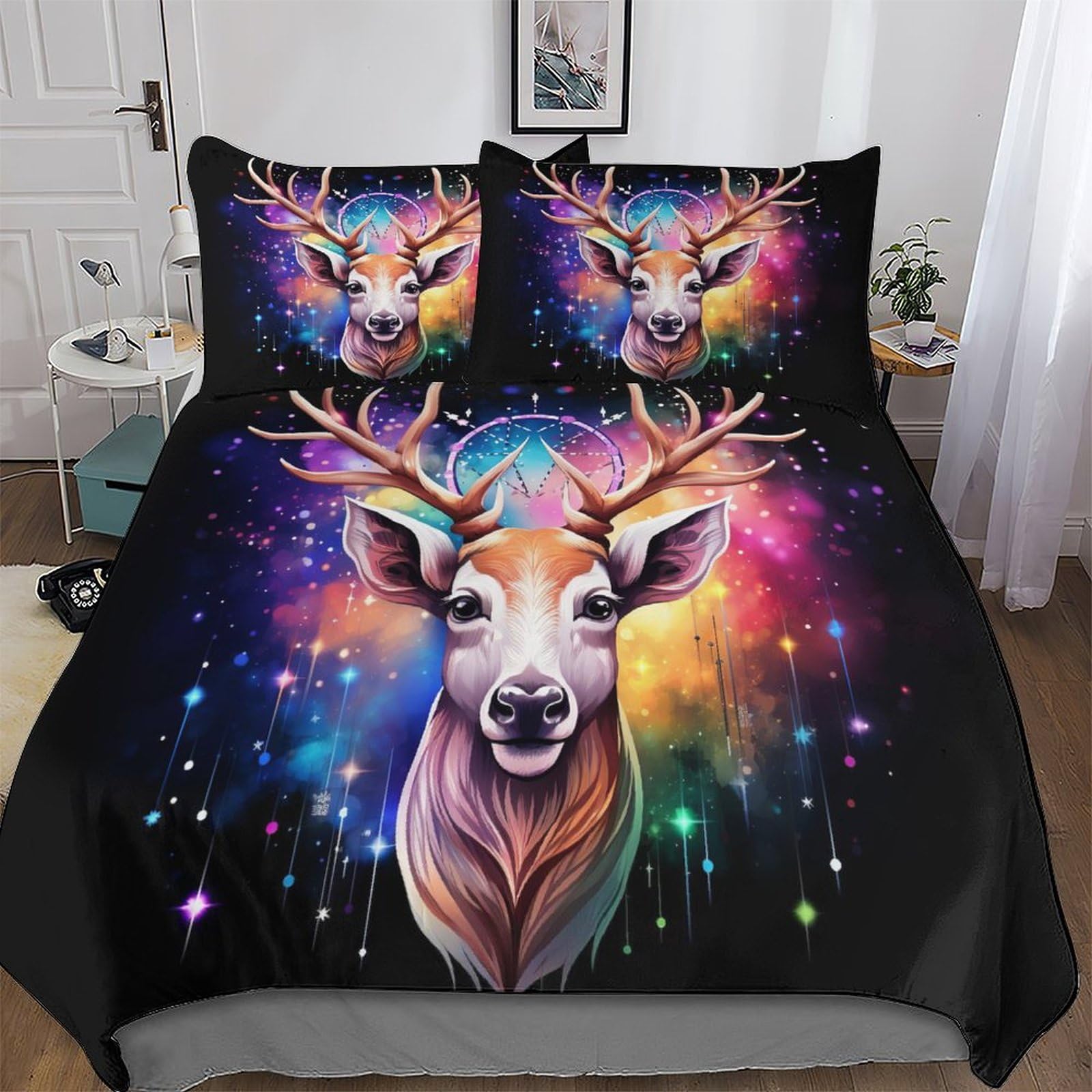 Parure de lit cerf 200x200 hypoallergénique et housse de couette microfibre douce pour adulte