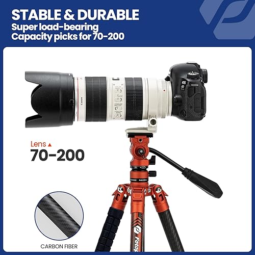 Miniatura 5 de Fotopro Trípode de fibra de carbono de 2.3 libras, ultraligero de 62 pulgadas, trípode de video de viaje portátil para cámara DSLR carga de hasta 22