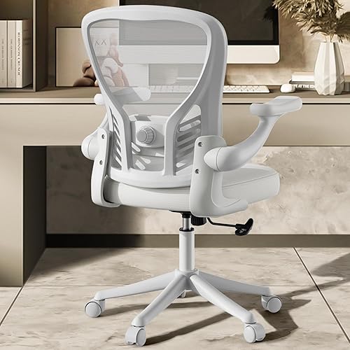Silla de escritorio para computadora con ruedas, silla de oficina de malla con brazos abatibles, soporte lumbar ajustable, silla de escritorio