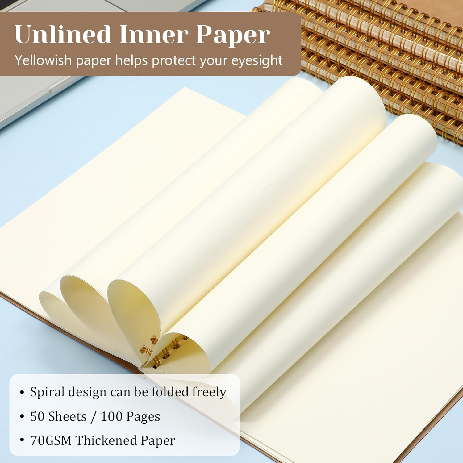 SHENLIU 24 Pack Blank Spiral Notebook, A5 Unlined Spiral Notebook, 100 Pages/ 50 Sheets Journal Sketch Books 8.3"x 5.5" Soft Cover Kraft Diary Planner for School Travel Office (Brown)