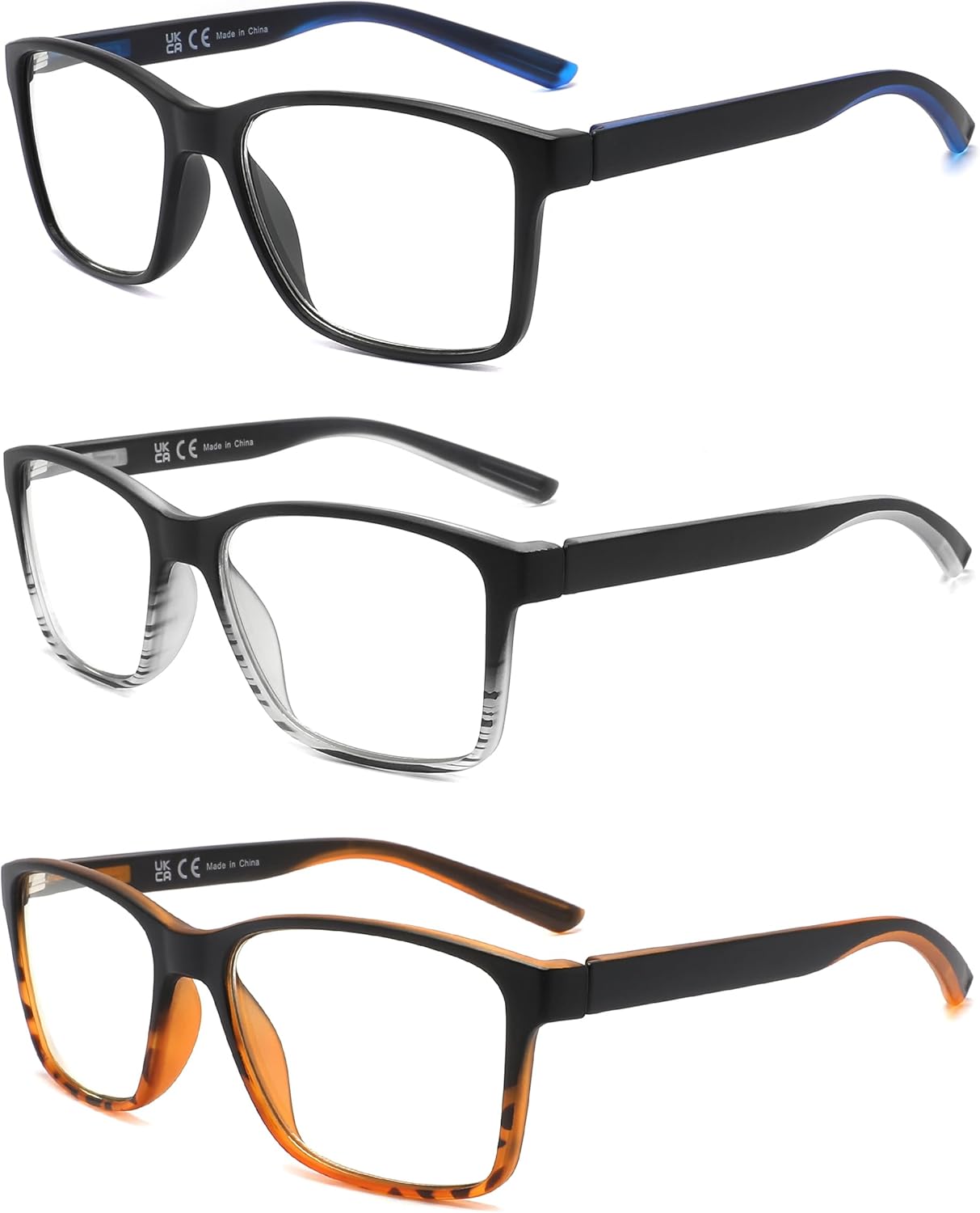 DONGDI Blue Light Blocking Spring Hinge Reading Glasses Anti Eyestrain/Dryness Wide Square Reader Two Tone Computer Eyeglasse