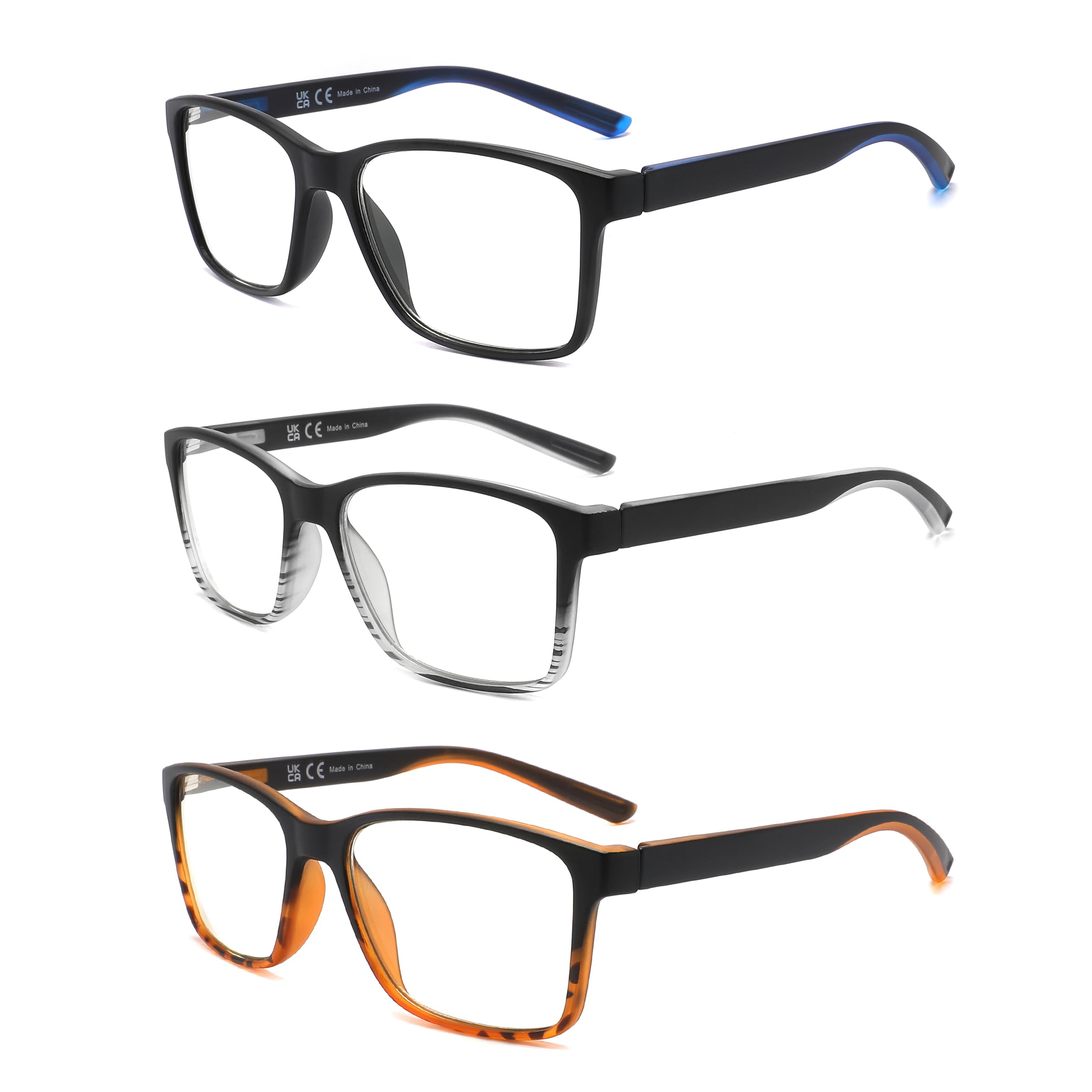 DONGDI Blue Light Blocking Spring Hinge Reading Glasses Anti Eyestrain/Dryness Wide Square Reader Two Tone Computer Eyeglasse