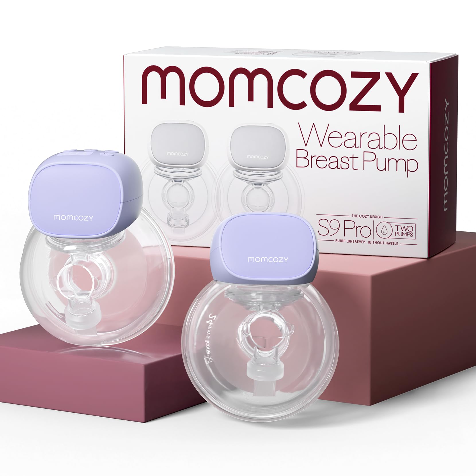 Momcozy S9 Pro Tiralatte Indossabile Aggiornato, Elettrico a Mani Libere con Display a LED, Portatile con 2 Modalità e 9 Livelli - 24mm (Viola, 2 Pack)