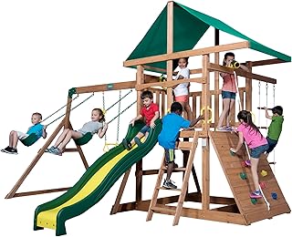Backyard Discovery Mount Mckinley Cedar Wood Swing Set with Wave Slide, ...