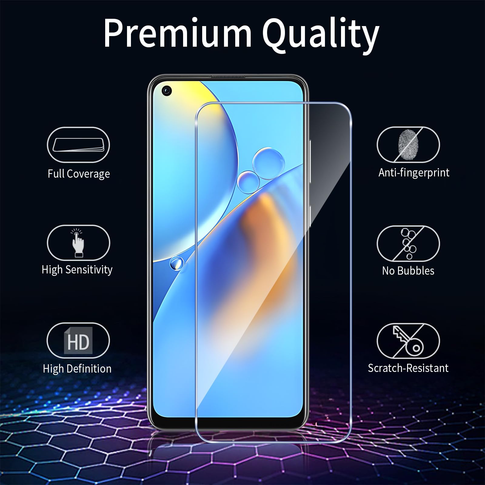 Coiwxmoi 3 Pezzi Vetro Temperato per OPPO A74 4G / OPPO A94 5G 6,43" Pellicola Prottetiva Anti Graffio, Durezza 9H,Ultra Resistente,Ultra Trasparente,Senza Bolle,Protezione Schermo,Clear