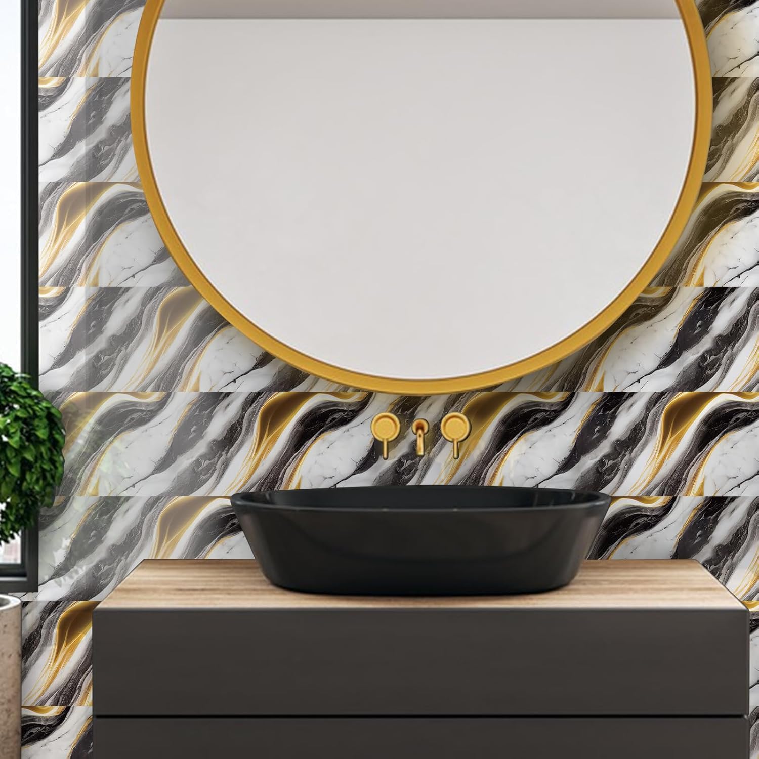 Rivestimento da parete autoadesivo, 10 adesivi per piastrelle, 60 x 30 cm, in PVC, effetto marmo, impermeabili e resistenti all'olio, per cucina, bagno (C)