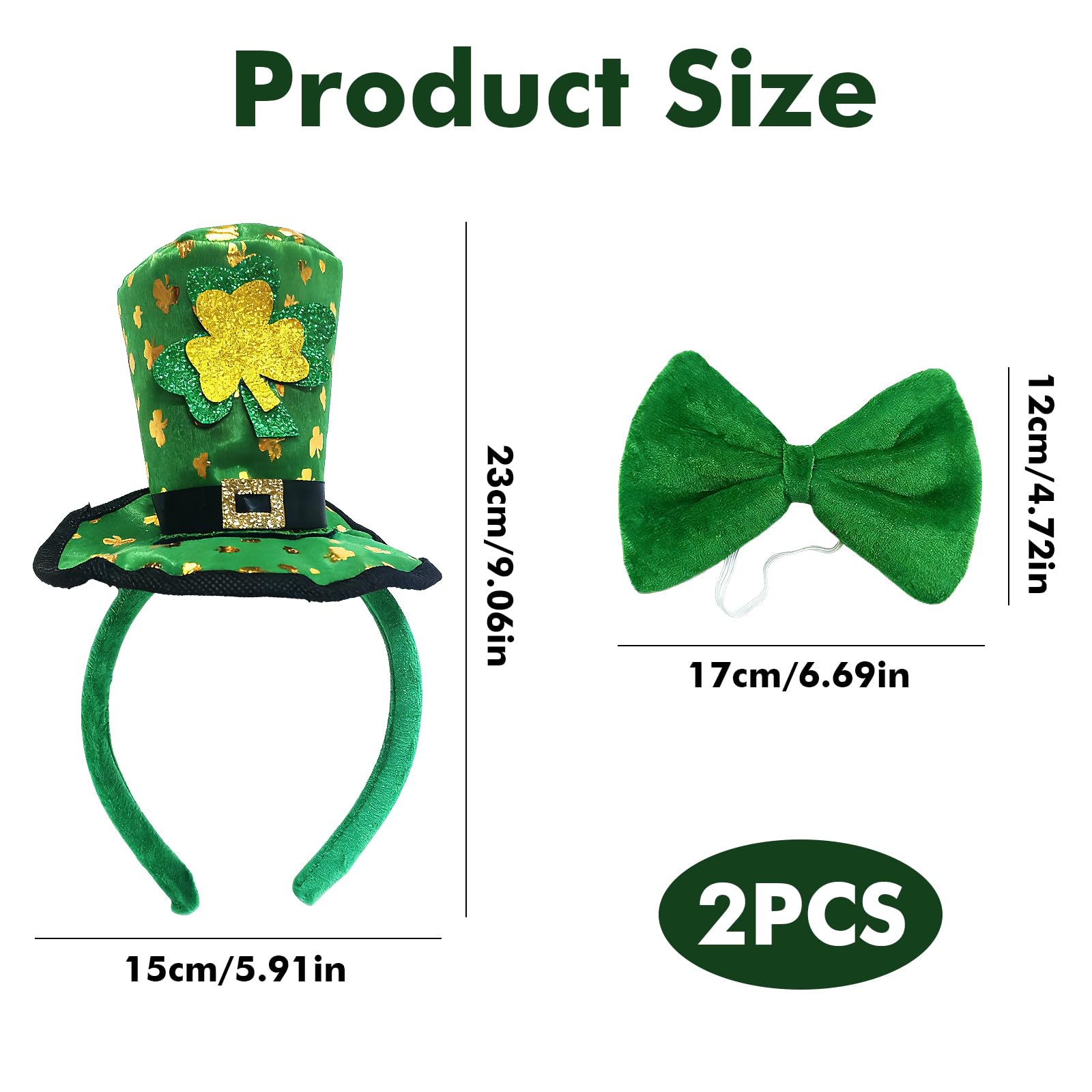 XinJiHongQiong 2 Pcs St Patricks Day Headband, Leprechaun Hat Headband Bow Tie, St Patricks Day Accessories - Image 2