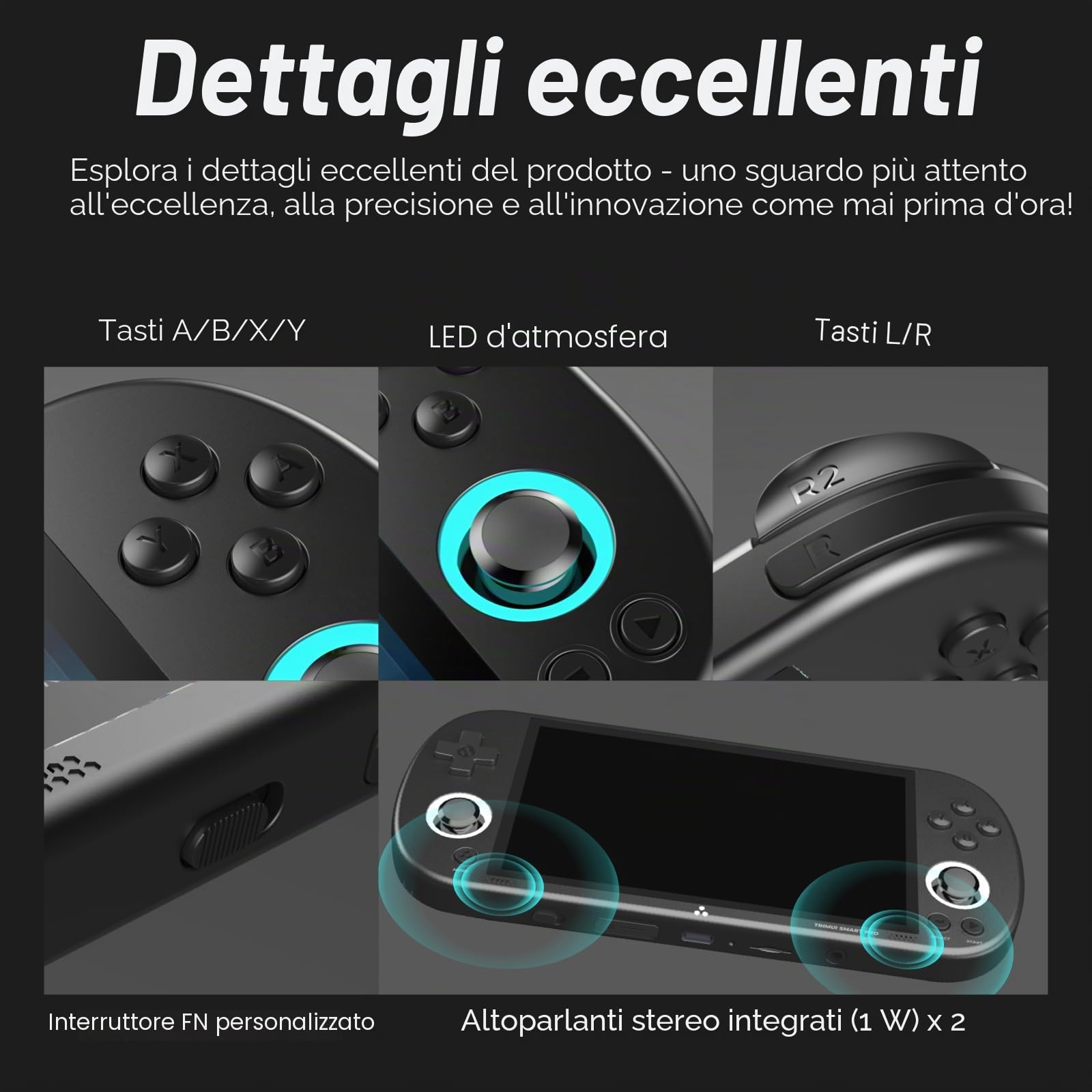 Trimui Smart Pro Console di gioco portatile da 12,6 cm, sistema Linux, processore A133P, scheda SD 128 G, supporto WiFi multiplayer online battle (nero)