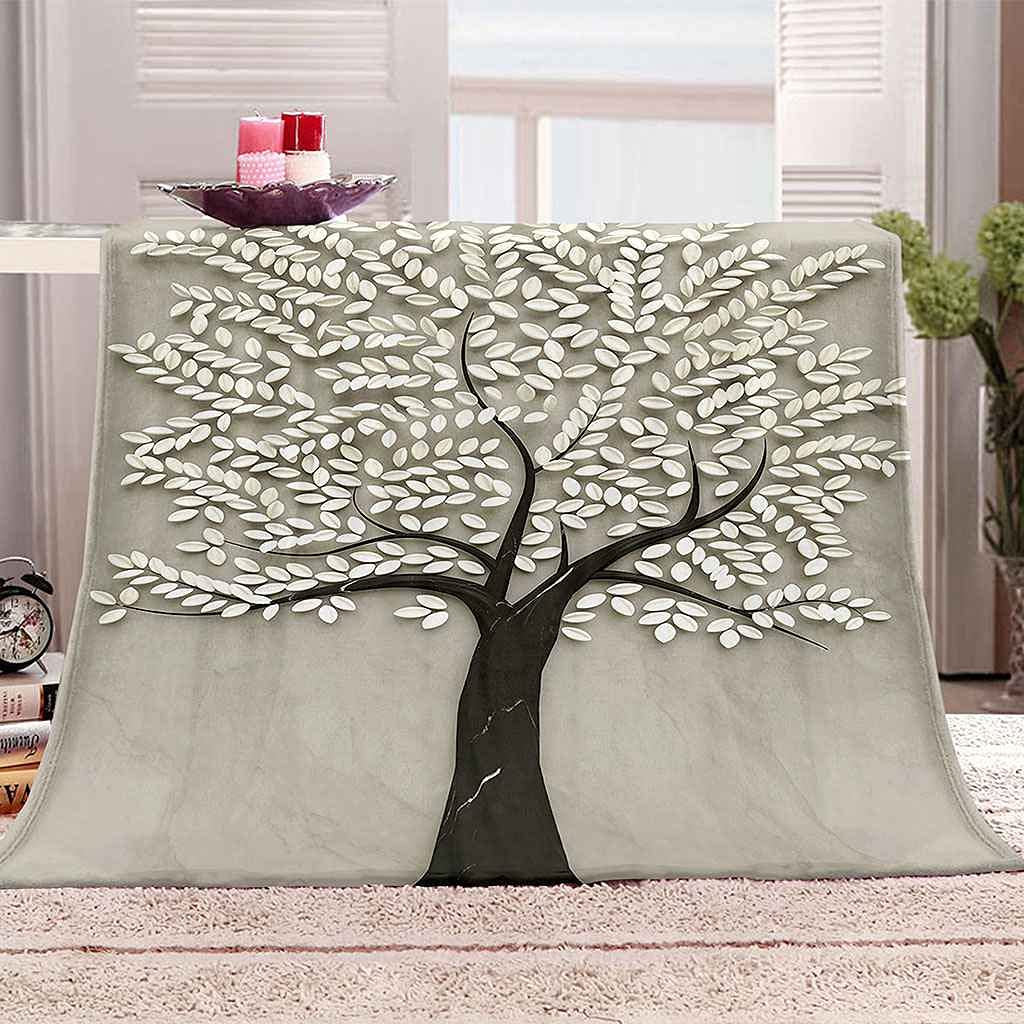 Plaid arbres blancs abstraits pour canapé et lit toutes saisons