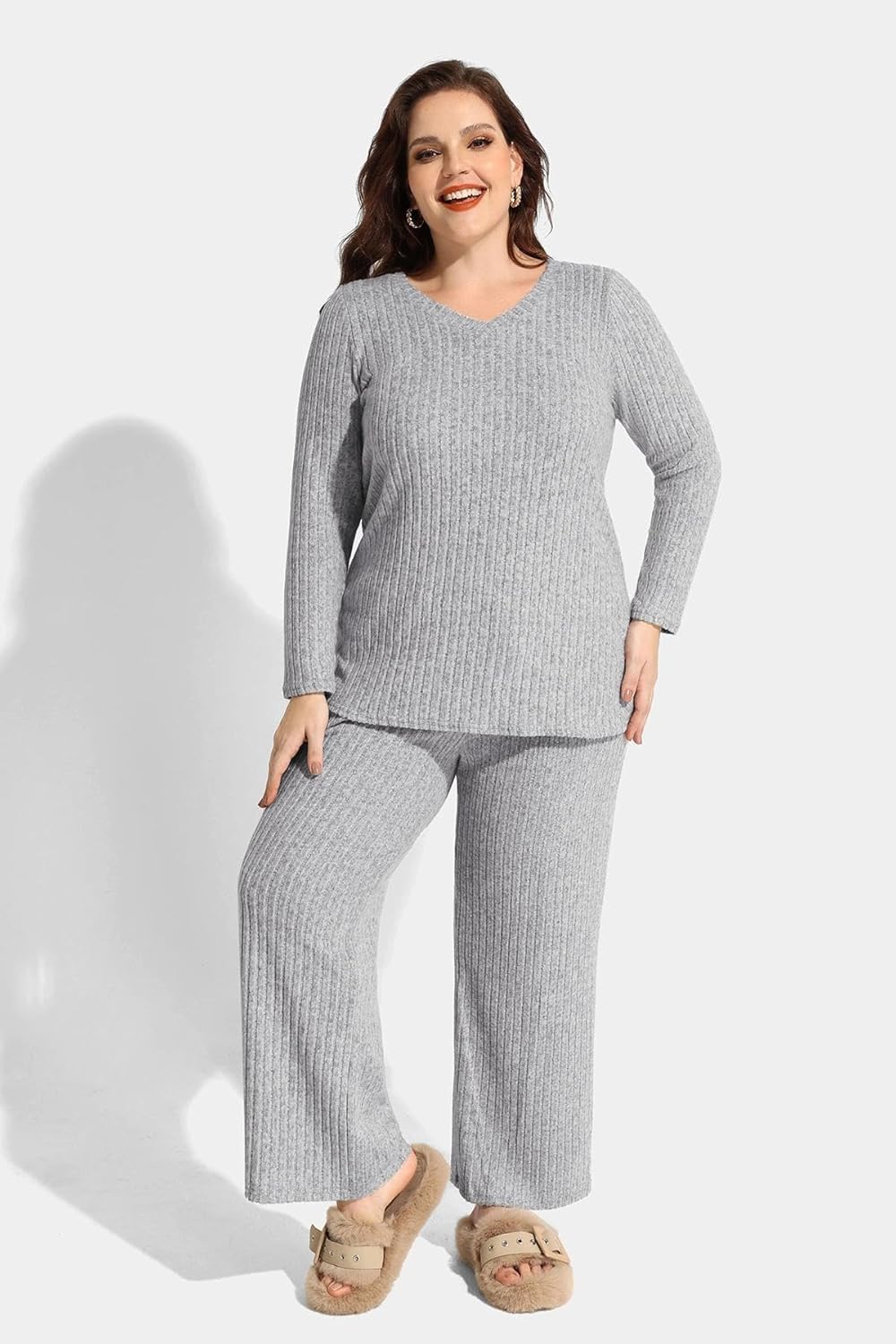 TIYOMI Plus Size Suits For Women 2 Piece Outfits Sweater Top & Wide Leg Pants XL-5XL - Image 2