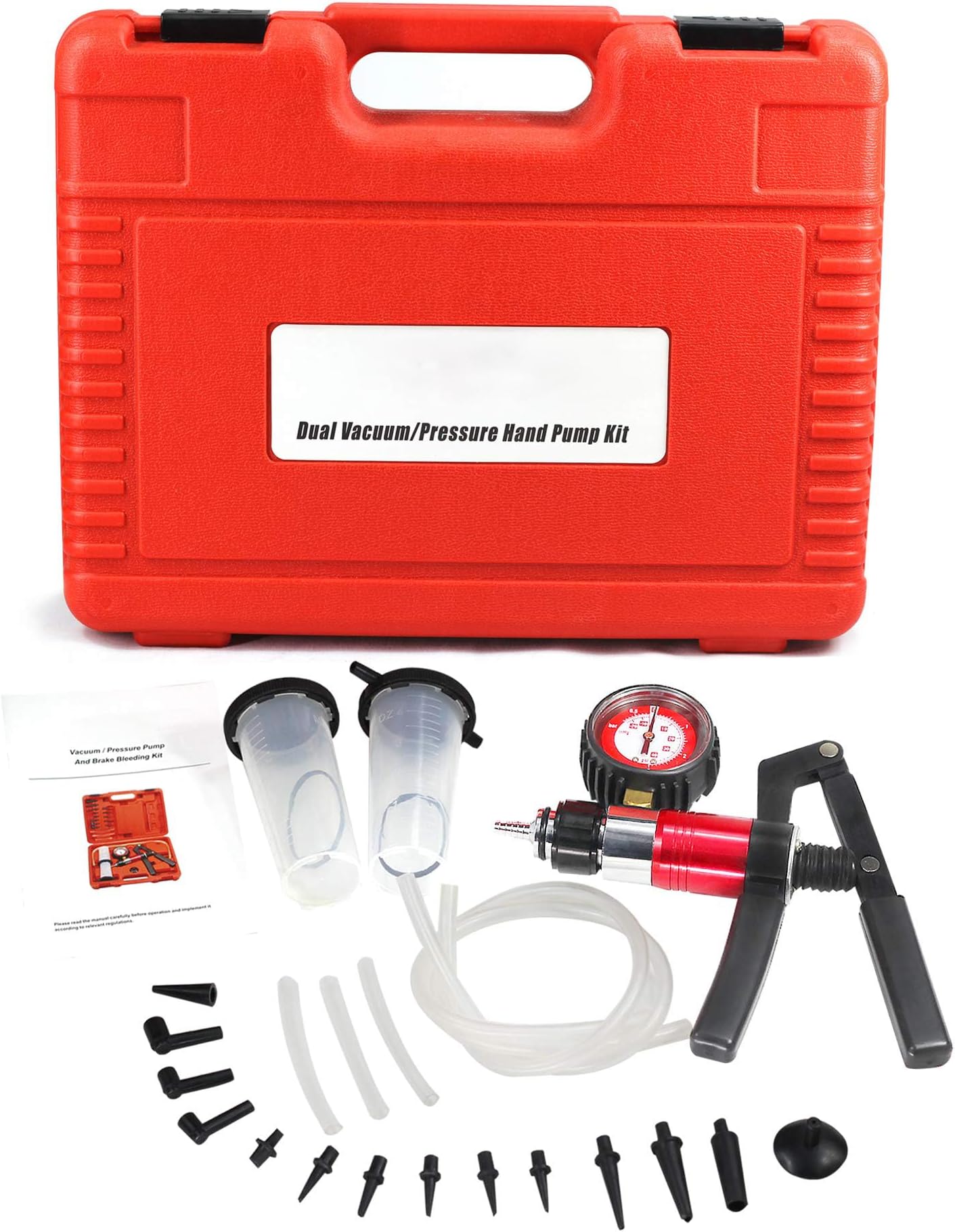 Tool Brake Bleeder Kit, One Person Hand Vacuum Pump Automotive Tester One-Man Brake Clutch Fluid Extractor Master Cylinder Bleeder Kit with Adapters Case