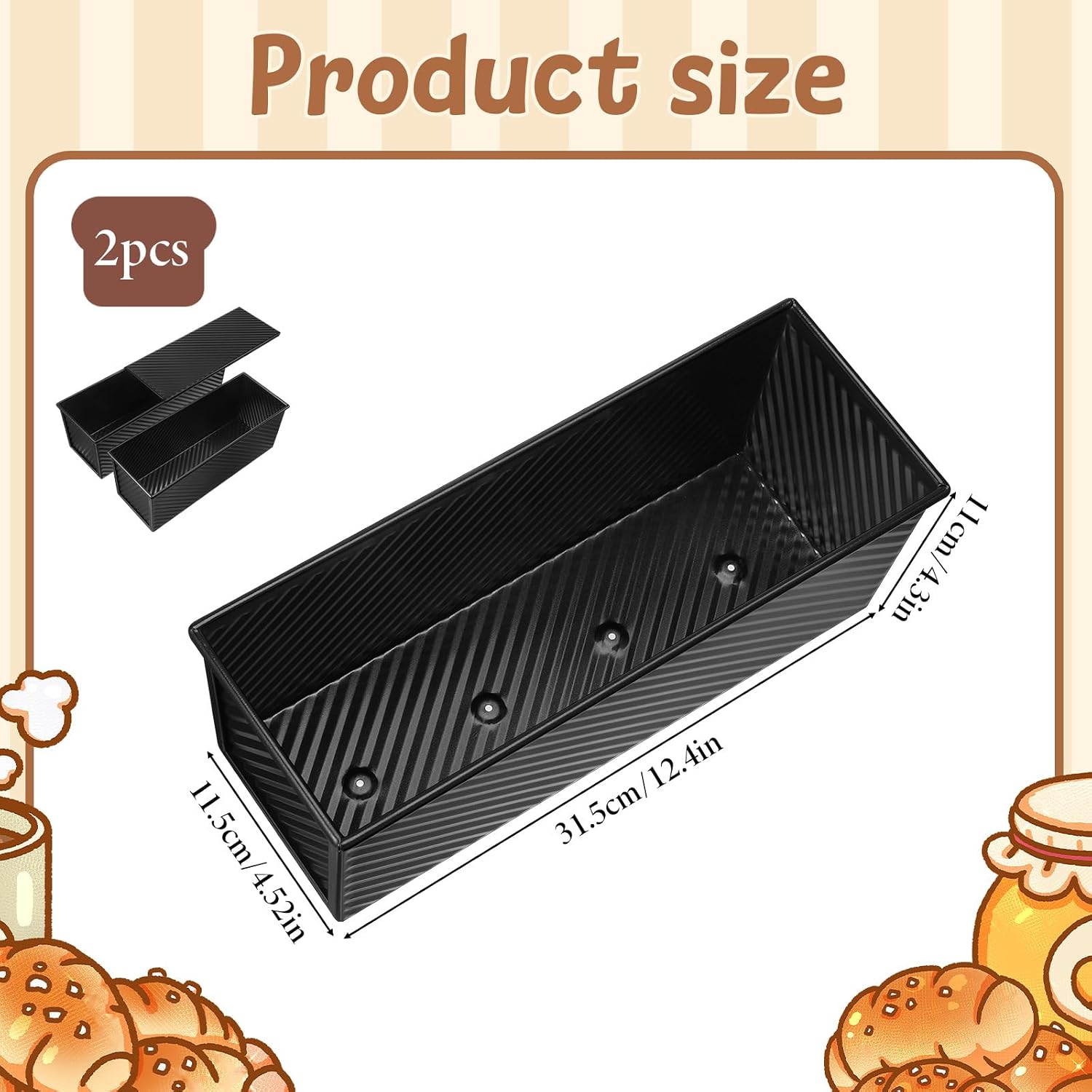 2 Pack Pullman Loaf Pan with Lid, 2.2lb Non-stick Coating Bread Pan 12.4*4.52*4.3inch Easy to Demold Sandwich Loaf Pans Bread Baking Pans with Lid for Breads Shop Homemade Breads with Family