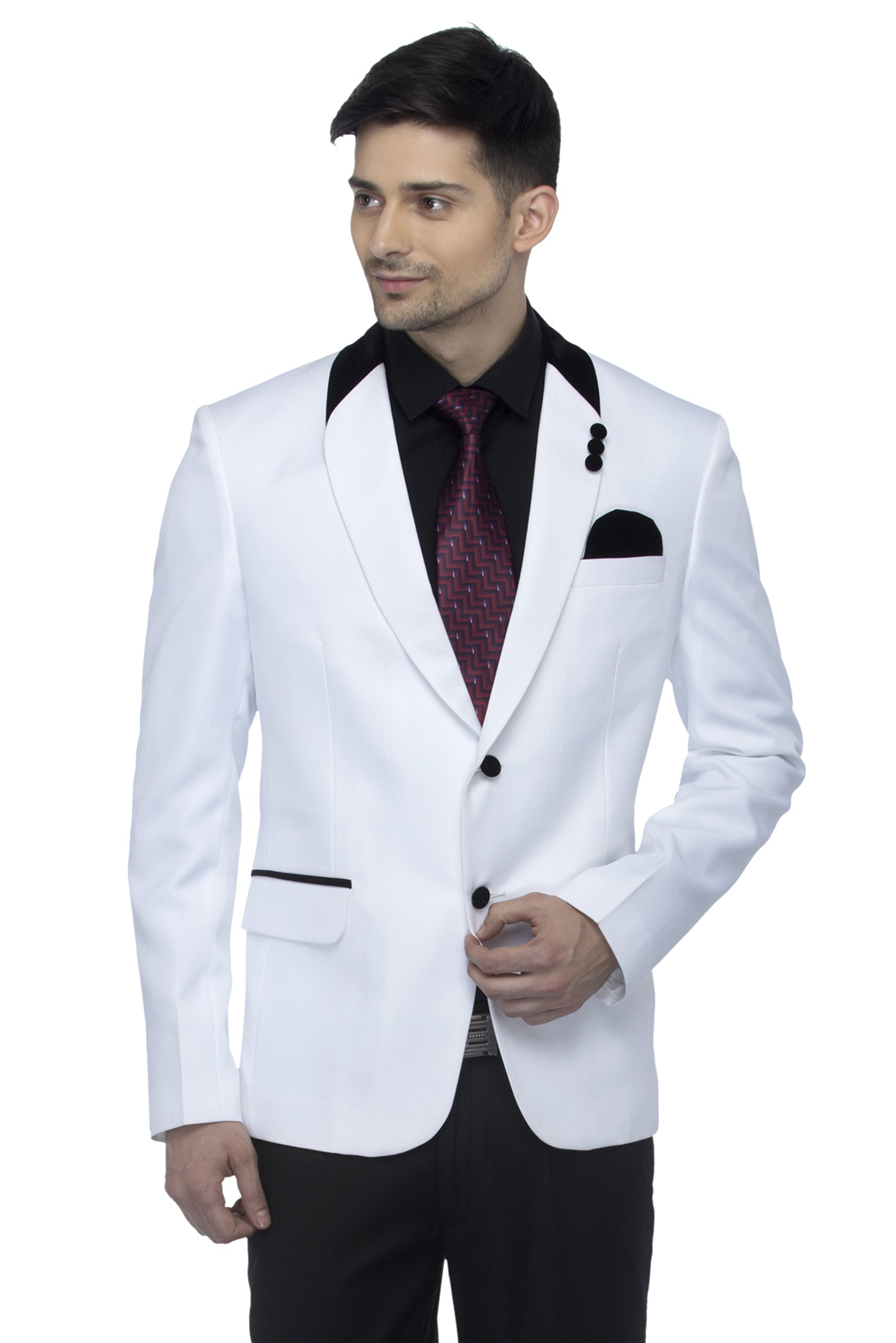 Designer Men's Slim Fit Velvet Notch Lapel Collar Single Breasted Blazer, White