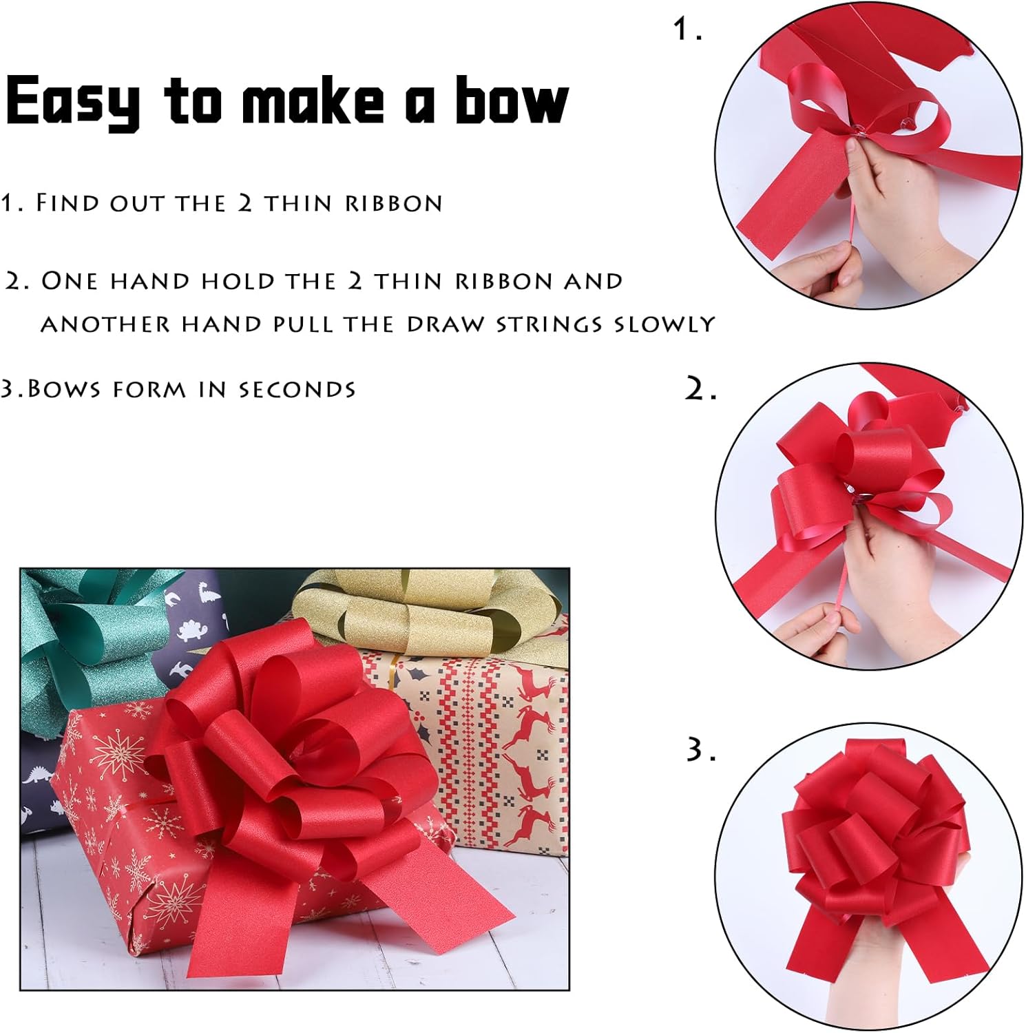 12 Pieces Pull Bows for gift wrapping, Large 6 Inch Gift Wrapping Bows with Ribbon for Birthday, Christmas, Wedding and Party,Big Bows for Presents (Multicolored) - Image 4