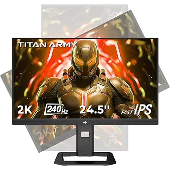 TITAN ARMY 240Hz 1440P Gaming Monitor 24.5 Inches, QHD 2560 x 1440, Fast IPS 1ms GTG, Adaptive Sync Frameless Monitor, 123% s