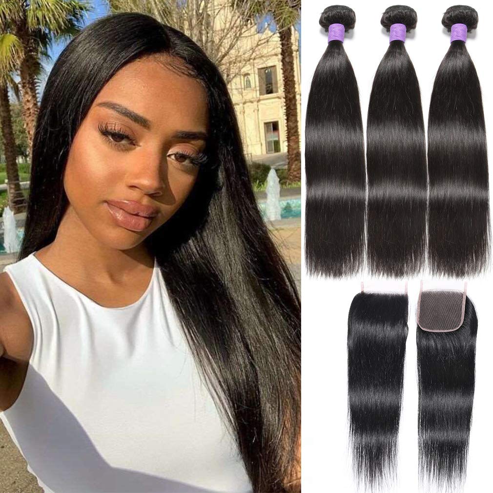 Peruvian Straight Hair Bundles with Closure (16 18 20+14 ,1B) 100% Unprocessed Peruvian Straight Virgin Hair 3 Bundles wit... - Review, Price and Buying Guide