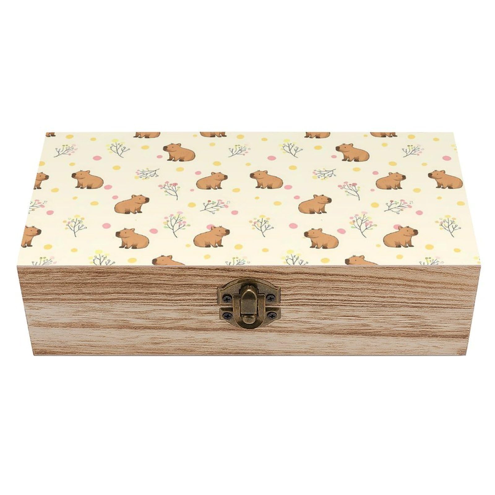 HLBSDM Floral Capybaras Wooden Storage Box