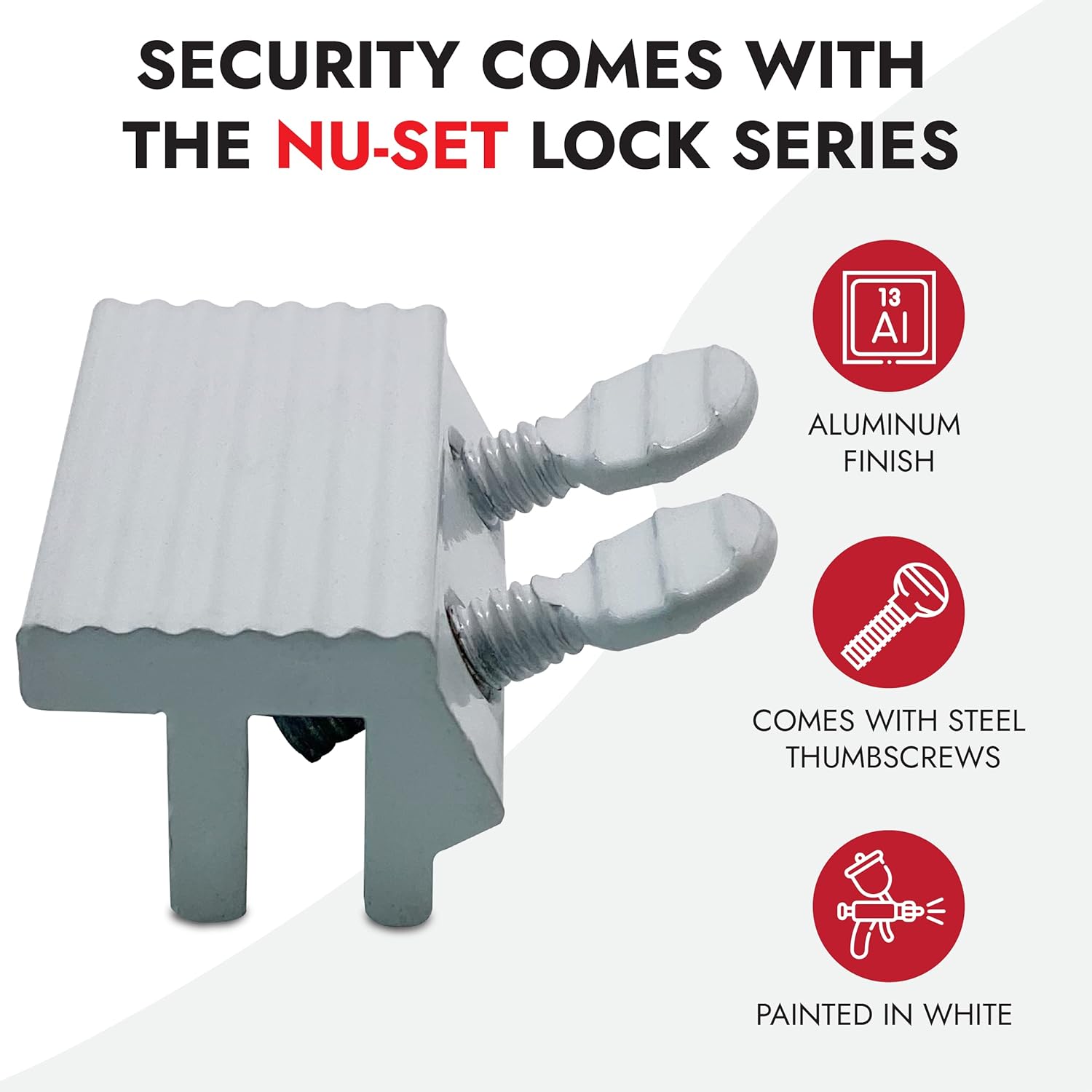 NU-SET Lock | Sliding Window Lock | Double Thumb Screw Window Lock for Window Security | Home Improvement & Door Hardware, 2 Packs, White