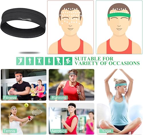 Miniatura 4 de Diademas para el sudor para mujeres y hombres, diadema deportiva súper absorbente, bandas elásticas antideslizantes para el sudor, bandas suaves