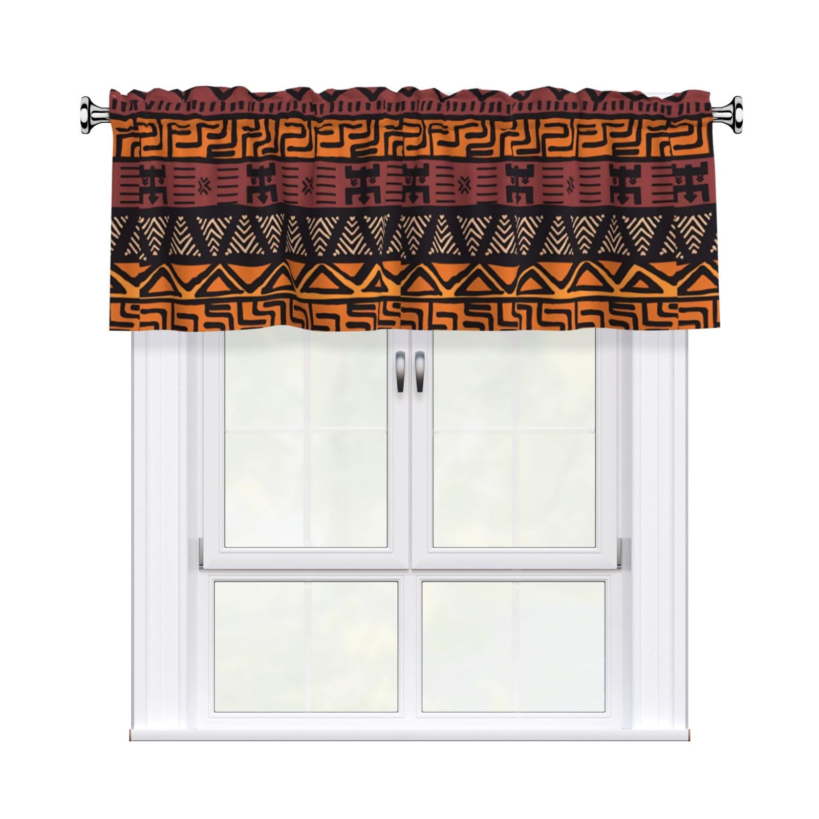 WHJDPP African Mud Cloth Tribal Prints Charming Kitchen Window Cover – 54x18 Inch Peach Skin Valance with Decorative Print