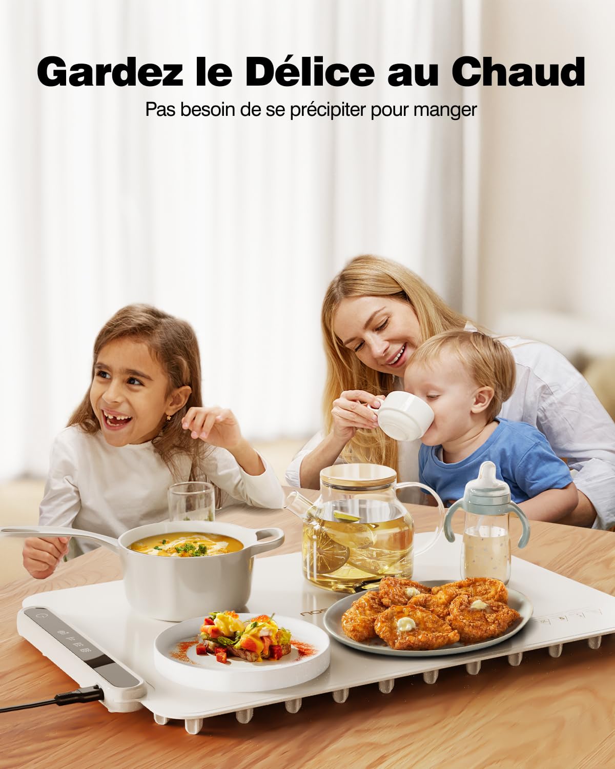 iTRUSOU Chauffe Plat Électrique, Plateau Chauffant Électrique Température Ajustable, Portable Pliable Chauffe-Assiette Alimentaire en Nano-Silicone pour Fêtes, Buffets, Réunions de Famille