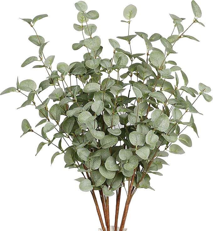 12 Pcs 27" Eucalyptus Stems Greenery Stems Eucalyptus Leaf Spray in Green Silk Plastic Plants Floral Artificial Plants for Home Party Wedding Decoration(Dark Green)