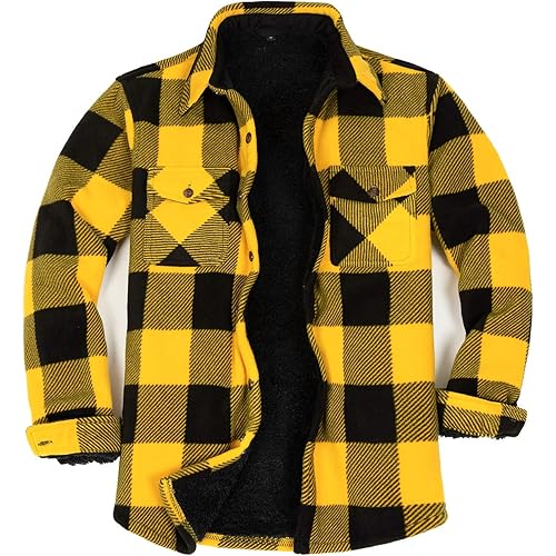 ZENTHACE Men's Warm Sherpa Lined Fleece Plaid Flannel Shirt Jacket(All Sherpa Fleece Lined)