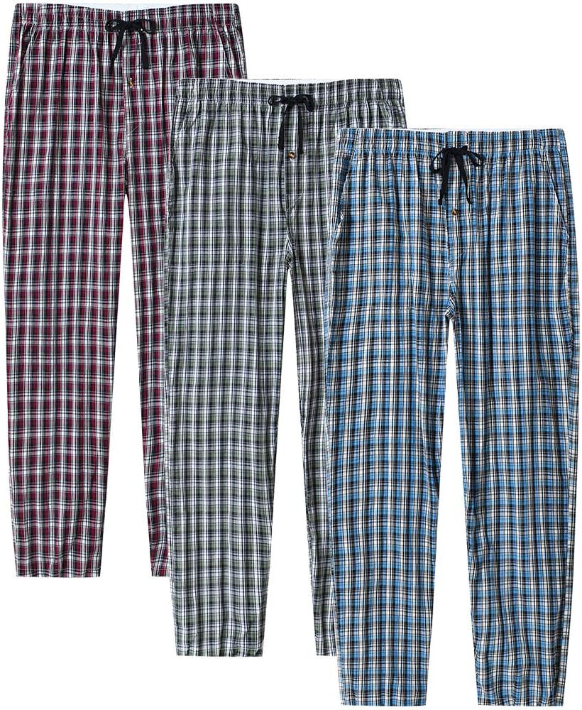 MoFiz Men's Pajama Pants Ultra Lightweight Pjs Bottoms Sleepwear Bottom Pants with Pocket Drawstring 3-Pack