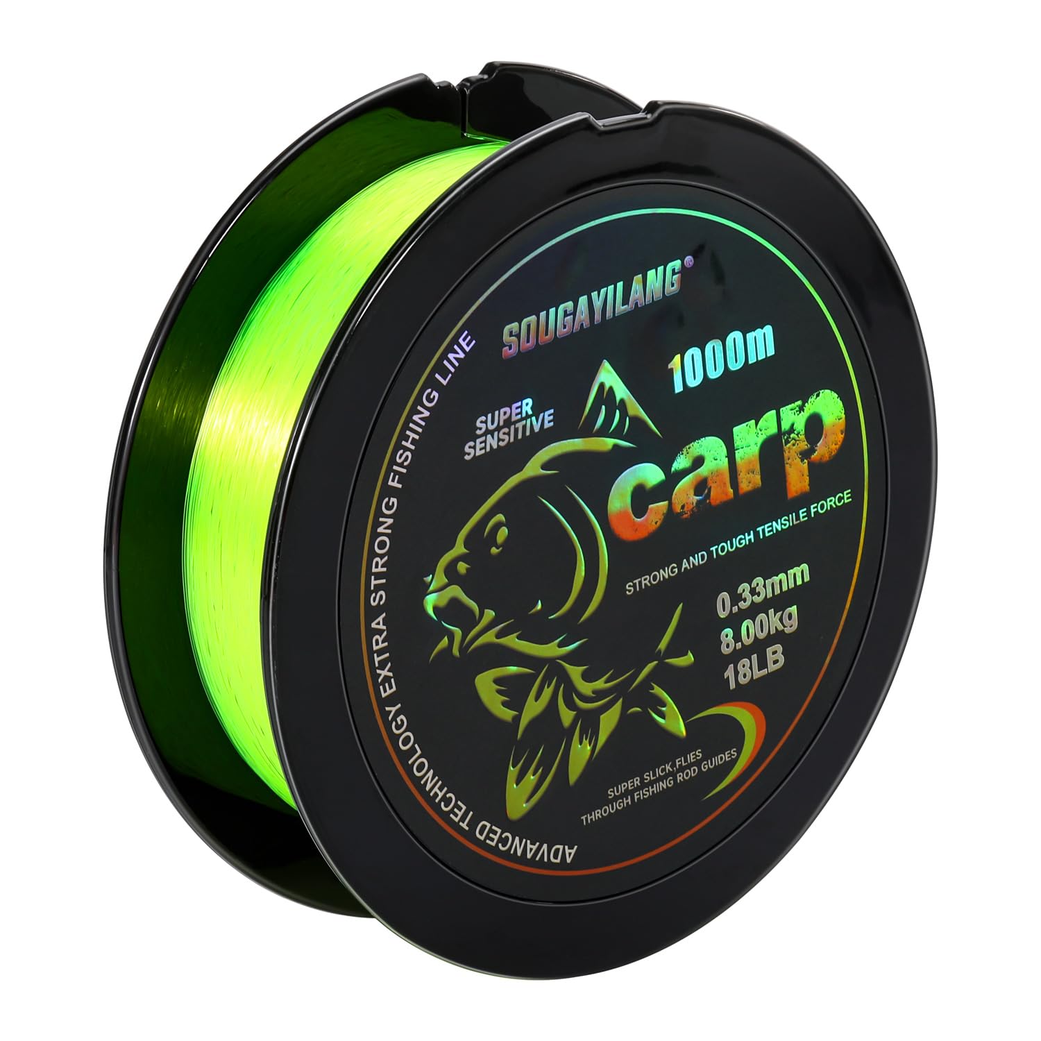 Yun Nong Fluorescent Carp Fishing Line - Fast Sinking Monofilament, 300m/1000m (0.28/0.30/0.33/0.35/0.40mm) for Low-Light Freshwater Fishing