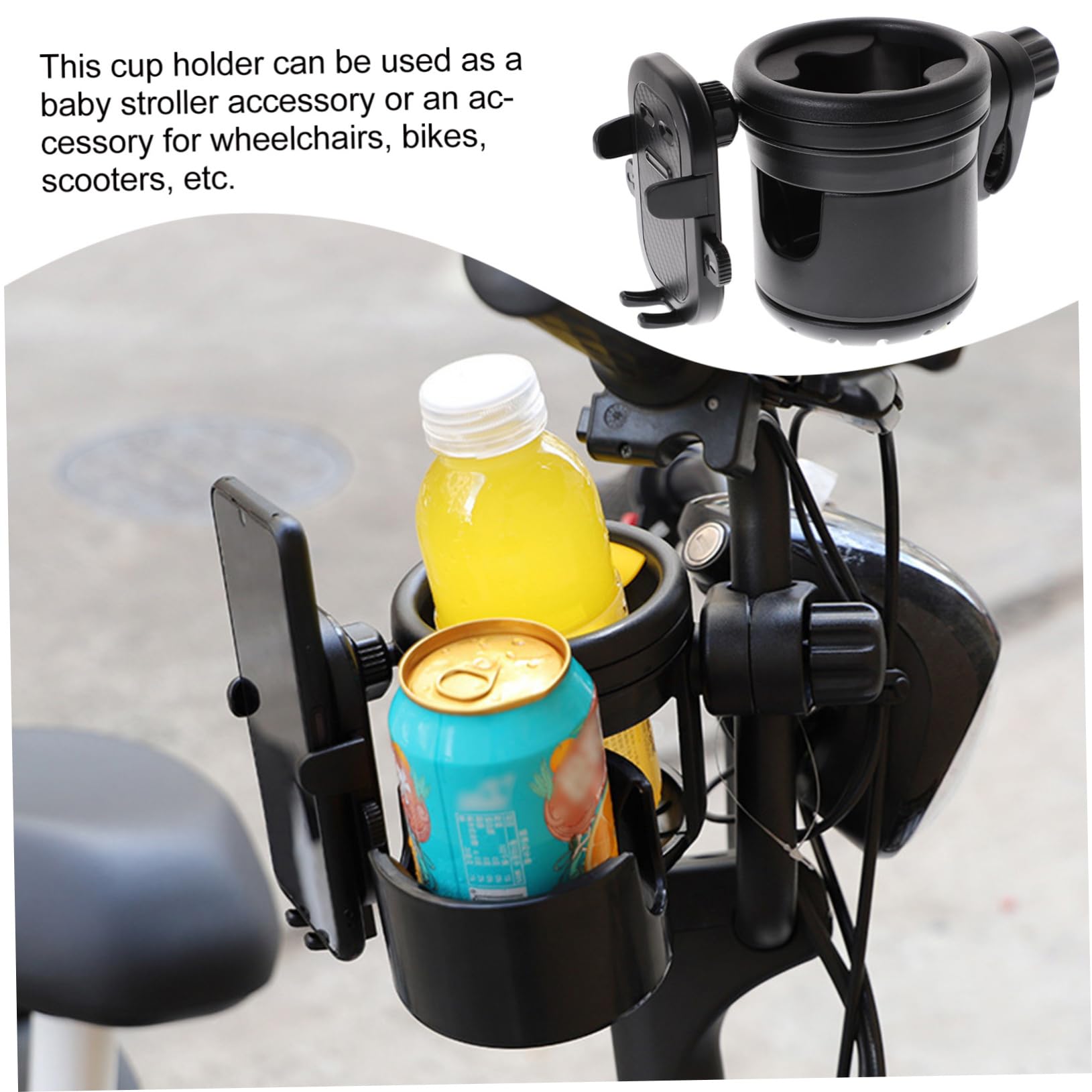 BESTonZON Portabiberon per Passeggino e Bicicletta, Porta Bicchiere Nero in Plastica e Metallo, Anticaduta per Parco e Scooter