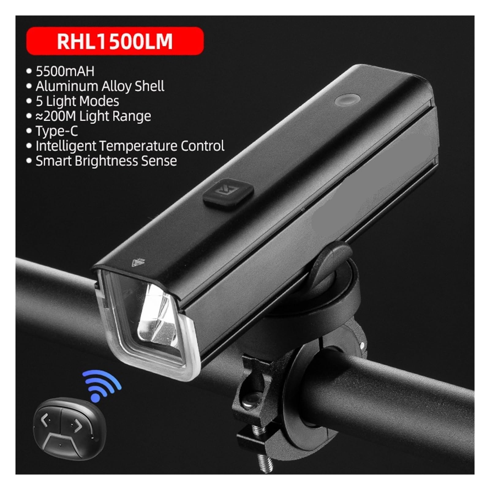Faro for bici in alluminio Smart Sense da 1 pz 1500LM | Torcia da ciclismo a LED ad alta capacità da 5500 mAh for MTB e bici da strada