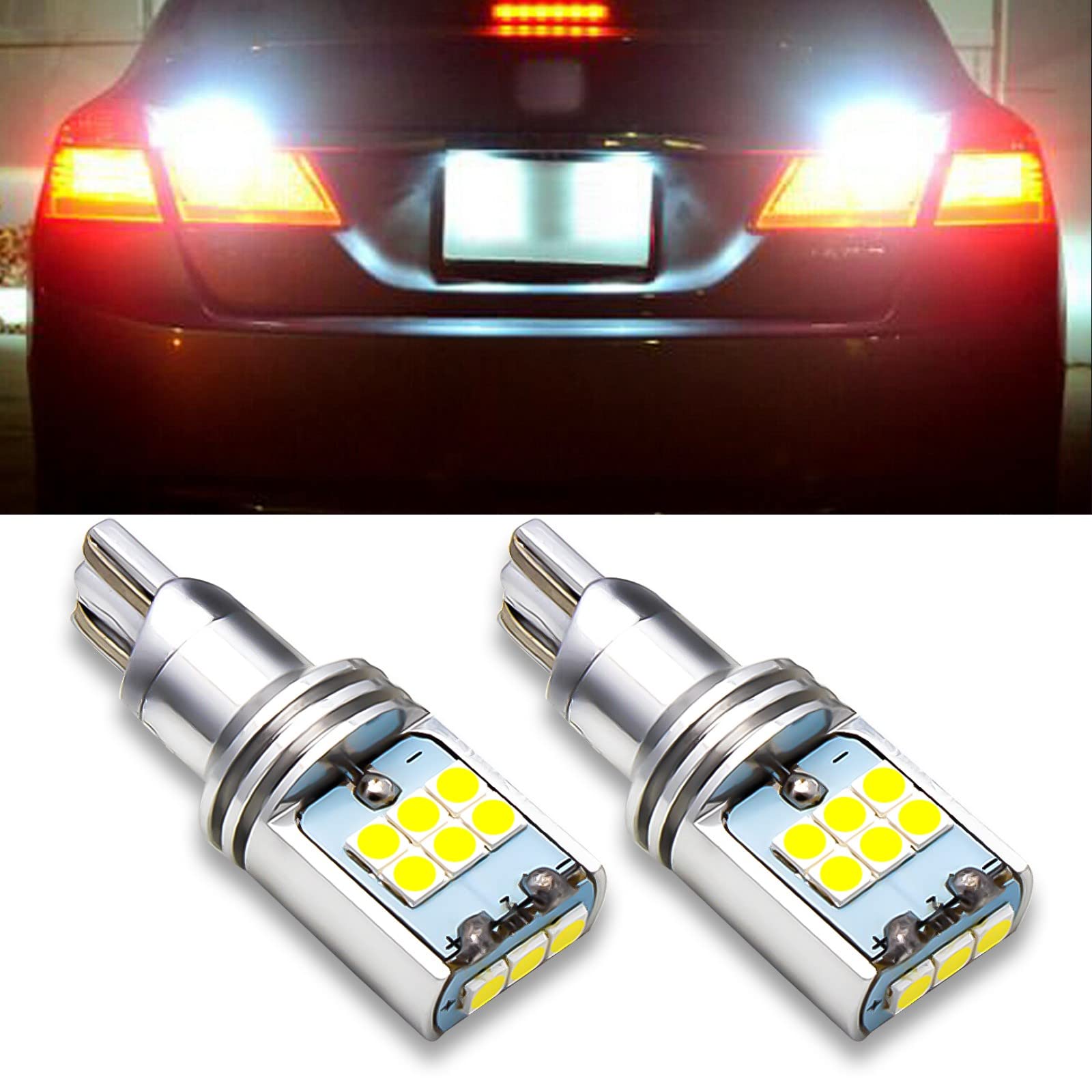 Xotic Tech 906 912 920 921 T15 LED Backup Reverse Tail Error Free Light Bulbs, 15-SMD Xenon White