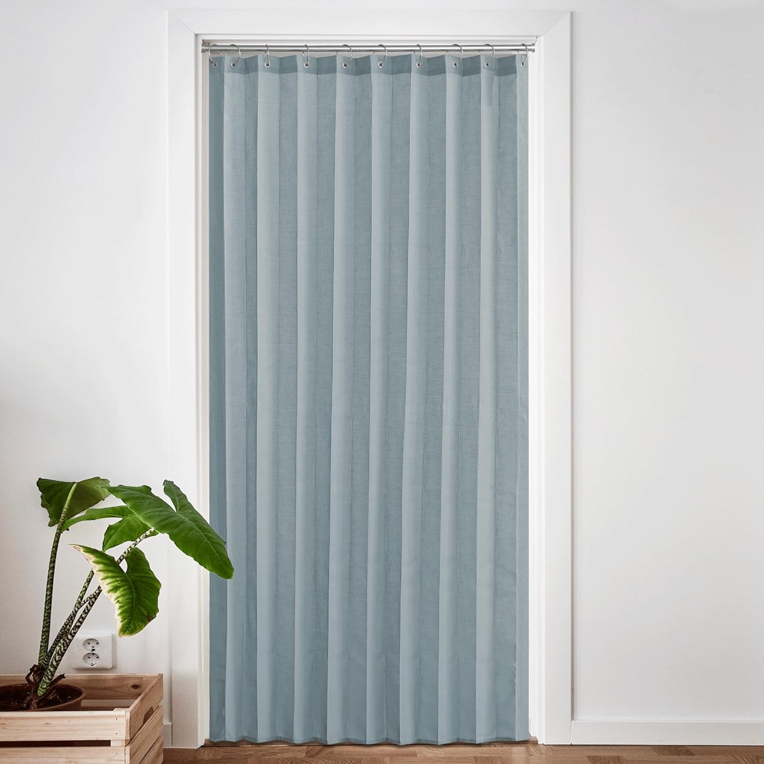 NICETOWN Linen Curtains for Bedroom Privacy, Accordion Window Curtains with Hooks for Living Room Closet Light Filtering Door Curtain for Doorway Room Divider, 50" W x 80" L, 1 Panel, Stone Blue