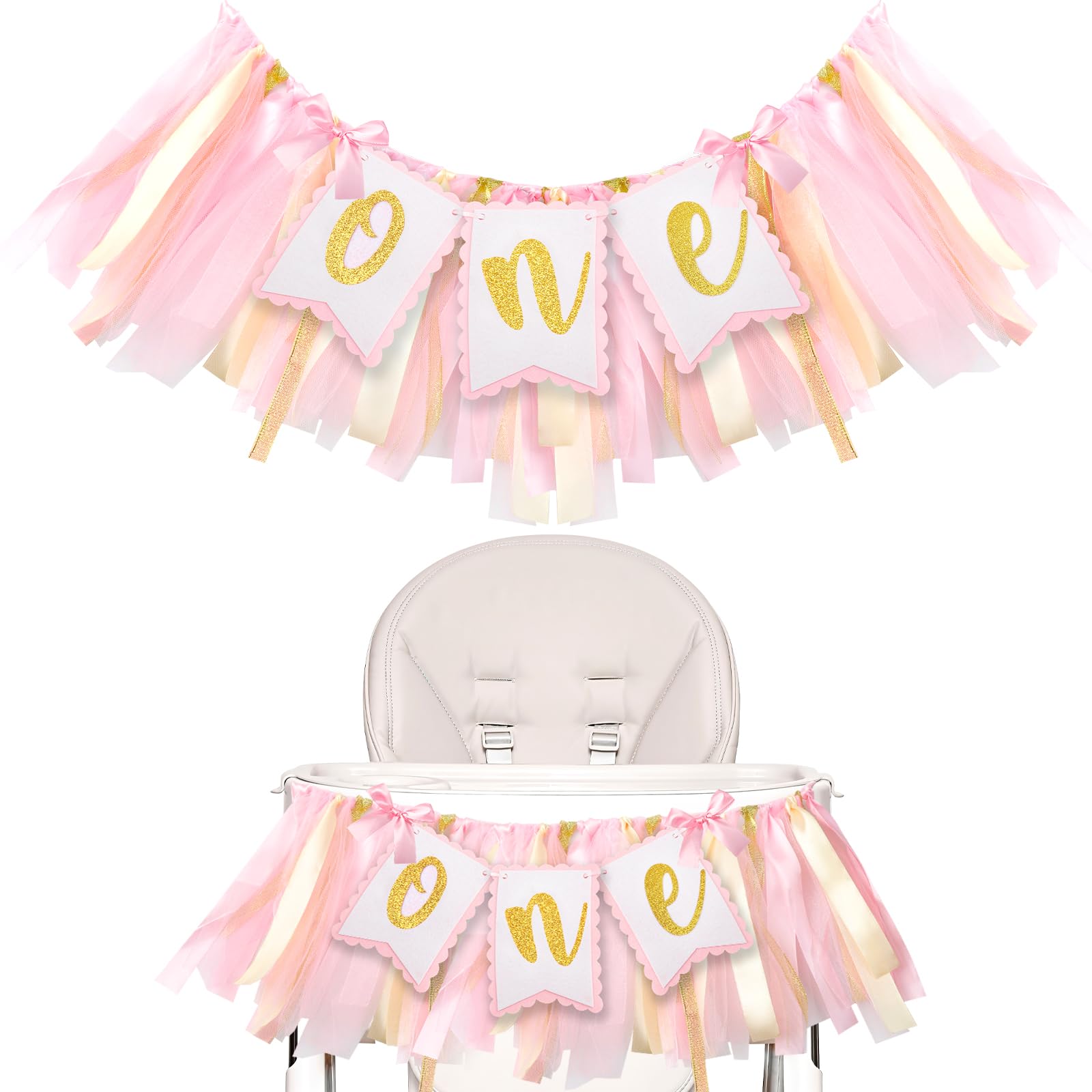 1st Birthday Girl Highchair Banner Pink High Chair Banner Girl First Birthday Banner Garland for Girl One Year Old Birthday Party Decoration for Princess Fairy Baby Photo Prop Party Decor