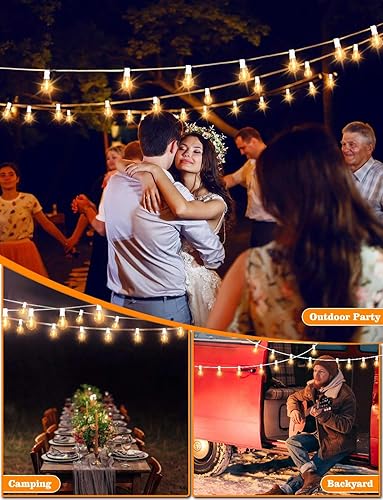 Miniatura 33 de Guirnalda de luces LED para exteriores de 400 pies inastillables para patio con 212 bombillas ST38 vintage impermeables (12 de repuesto), luces
