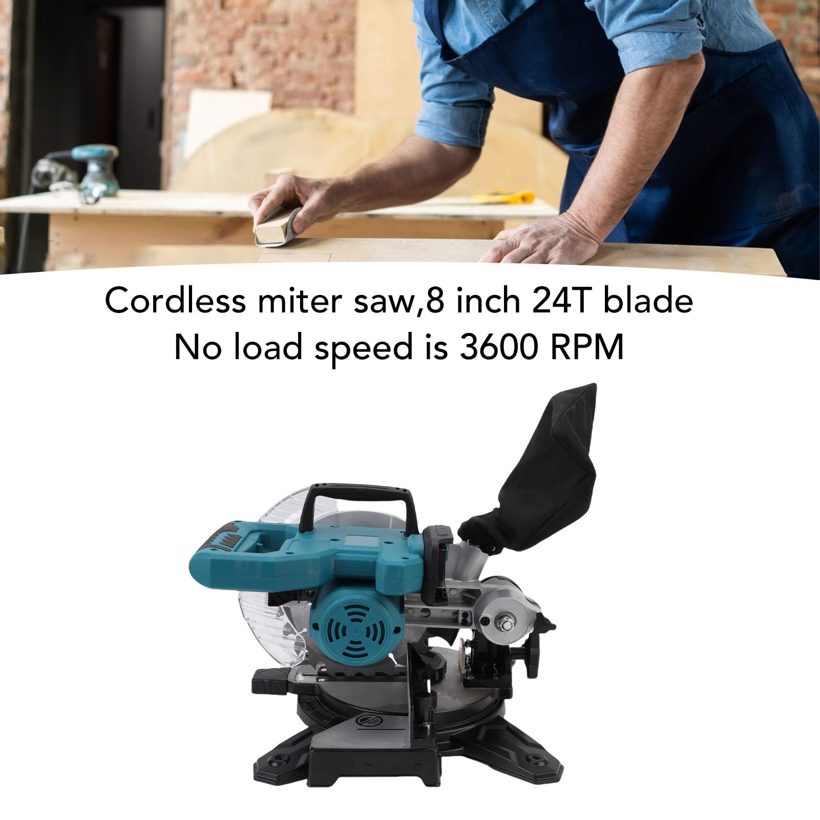 Cocoarm Troncatrice Elettrica Troncatrice a Batteria con Motore Brushless Lama da 8 Pollici 24T 3600 Giri/min Design Scorrevole con Smusso da 0 a 45 Gradi per Falegnami della Lavorazione del Legno