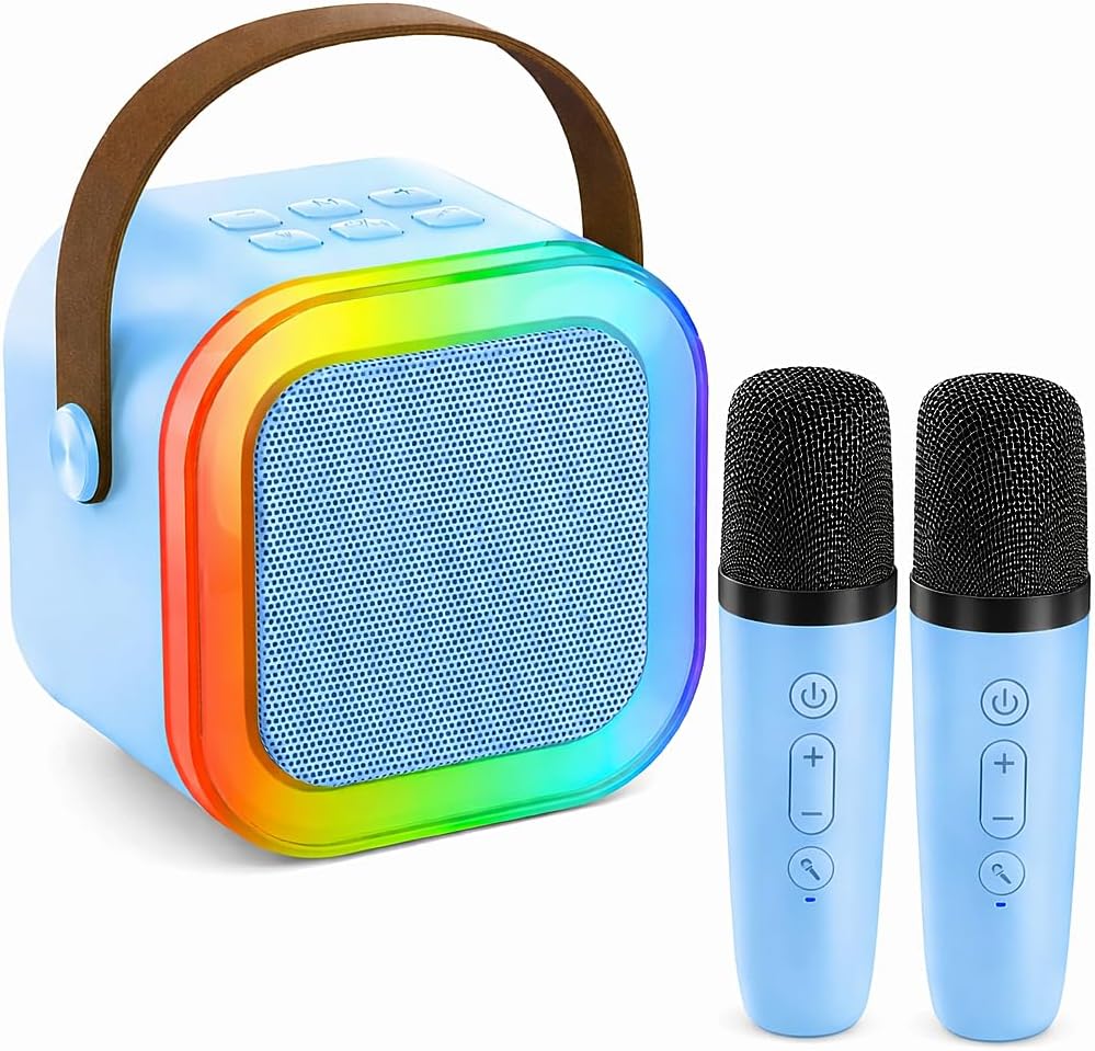 Karaoke Machine for Kids, Portable Bluetooth Speaker with 2 Wireless Microphones, Christmas Birthday Gift Toy Ideas for Boys and Girls Ages 4, 5, 6, 7, 8, 9, 10, 12+ Years Old (Blue)