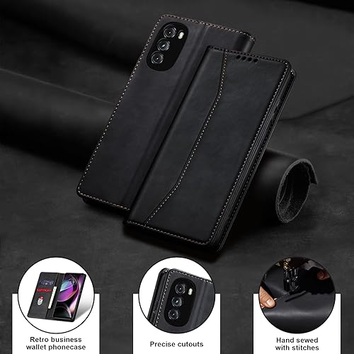 Miniatura 7 de Funda tipo cartera con tapa para Moto G 5G (2022), funda magnética de cuero con tarjetero, función atril, funda protectora duradera de TPU a prueba