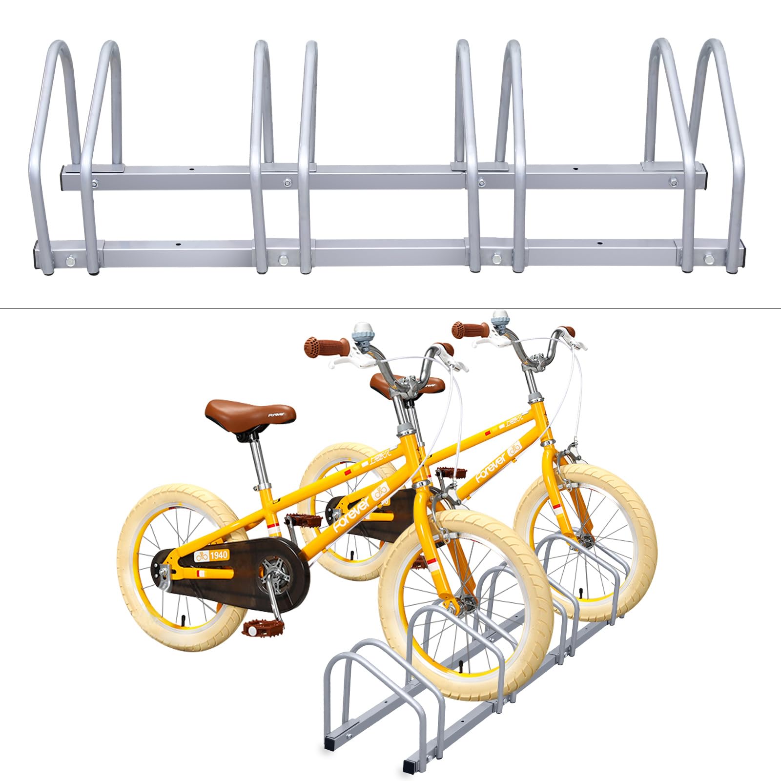 Sonnewelt Stojak na 4 rowery, stojak na rowery podłoga i ściana, stal 16 mm, na opony 35-55 mm, parking rowerowy do MTB, roweru dziecięcego, garażu i podwórka, srebrny