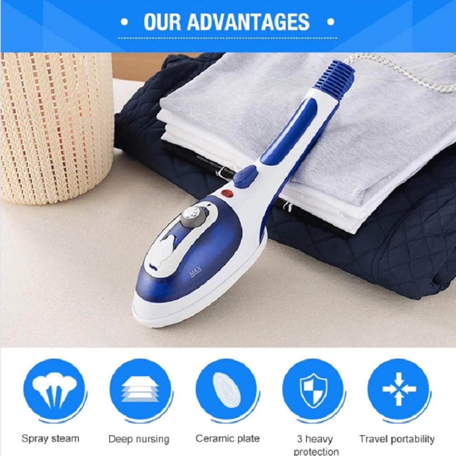 Handheld Steamer for Clothes Portable Travel Garment Steamer Fabric Wrinkle r with Powerful Steam Iron for Home and Travel (Color : Black)