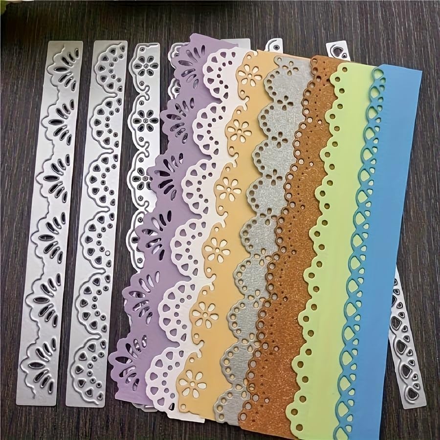 7Pcs/Set Lace Layer Borders Dies Cuts for Card Making, Flowers Pattern Cutting Dies, Metal Die Cutting Mold, Scrapbooking Dies, DIY Etched Embossing Stencil for Craft