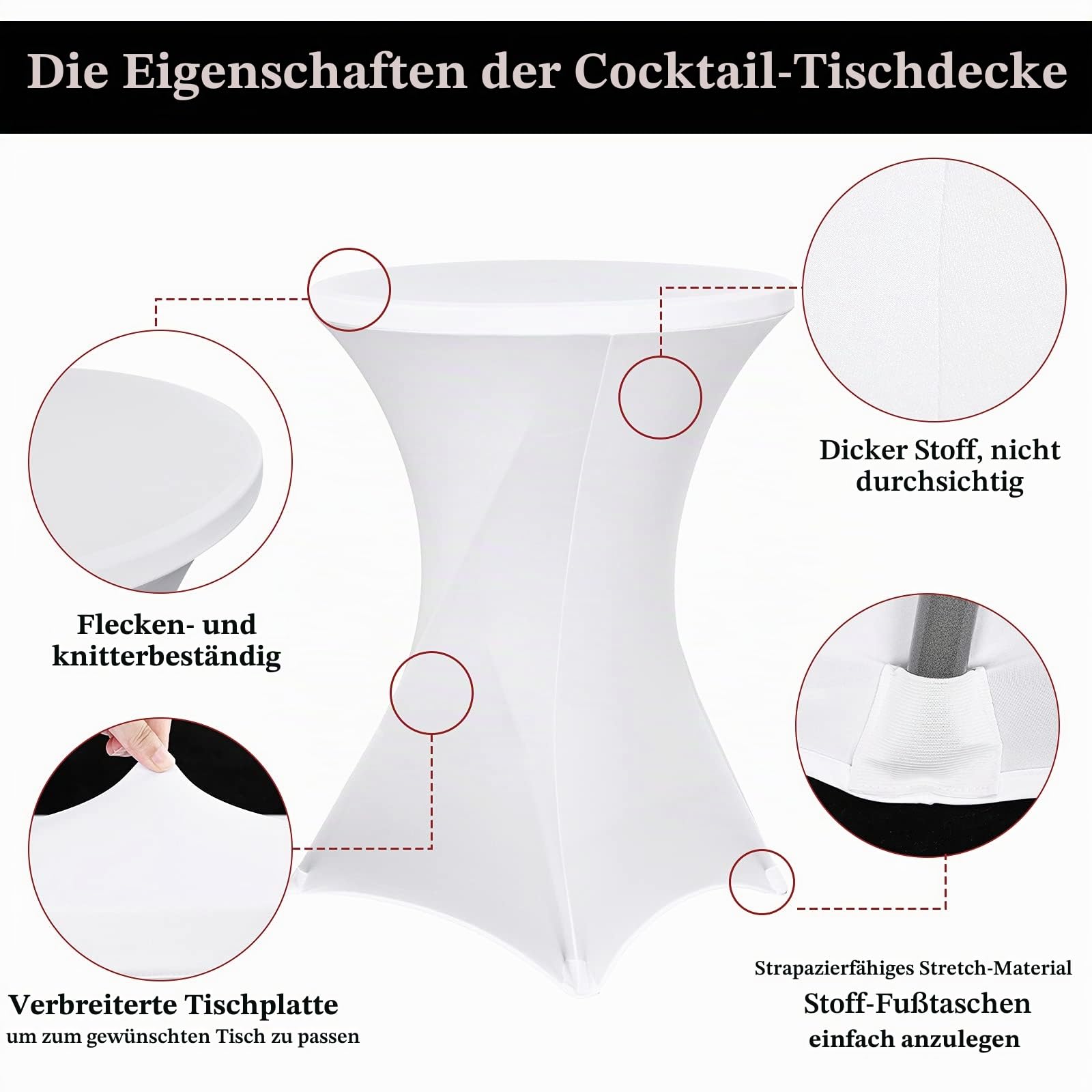 Pesonlook 3er-Set Stretch Stehtisch Husse für Bistrotisch Ø 80-85 cm Elegante,Verstärkung im Fußbereich,40°C Maschinenwäsche ，Stretch-Husse Weiß Hussen für Stehtische und Bistrotische（80×110cm,Weiß）