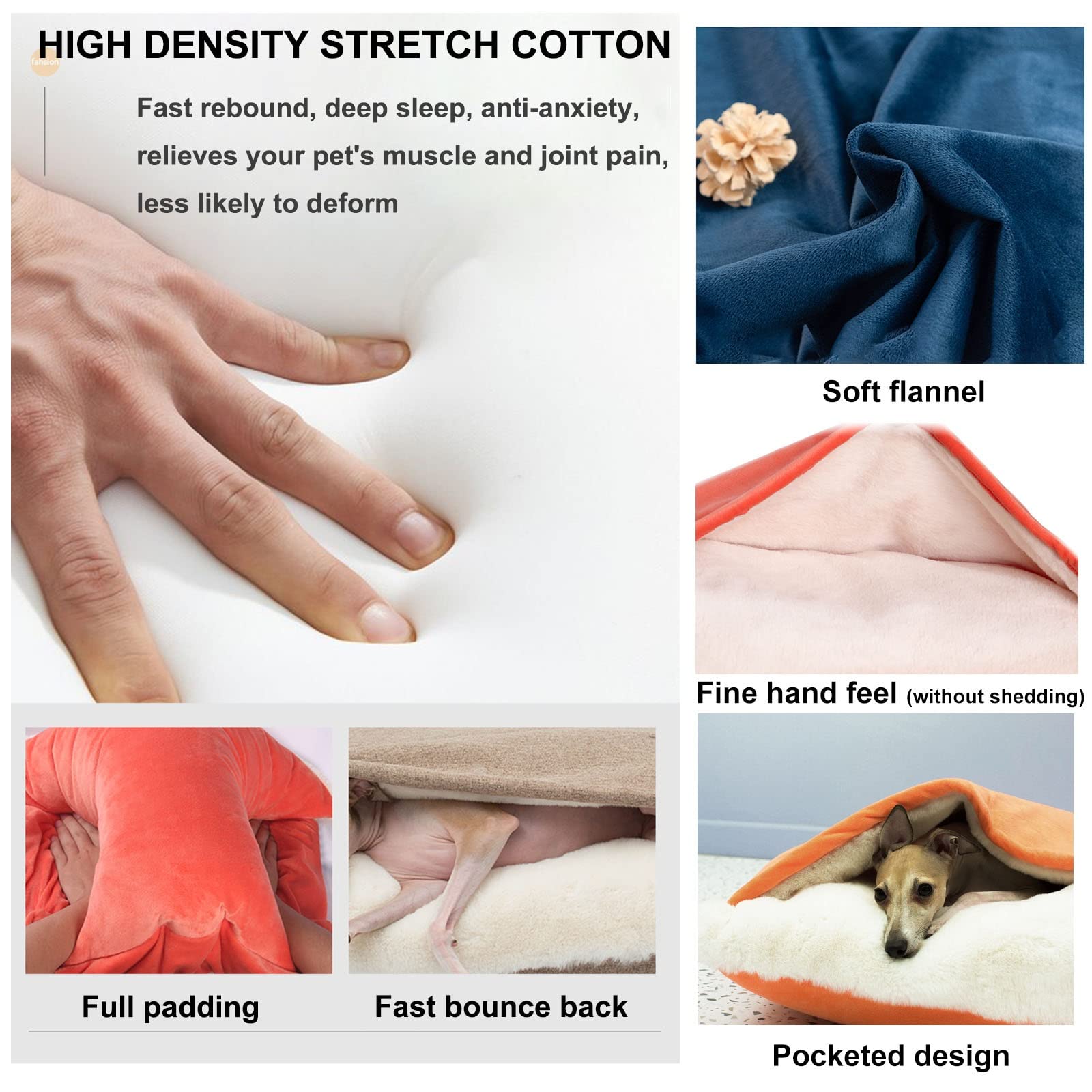 Cama calmante con capucha para perro, cama ortopédica para perros y gatos con manta con capucha, lavable, sacos de dormir extraíbles para mascotas pequeñas y medianas, suave y mullida cama para perros