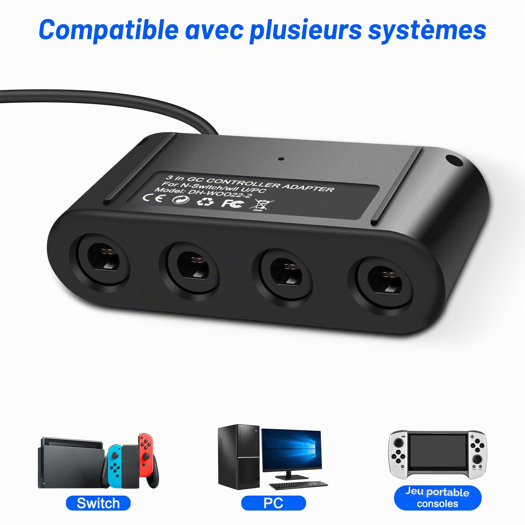 MEIRIYFA Controller Adapter for GC, Compatible with Switch Super Smash Bros NGC Adapter for WII U/PC USB & Switch with 4 Port/Turbo and Vibration Features