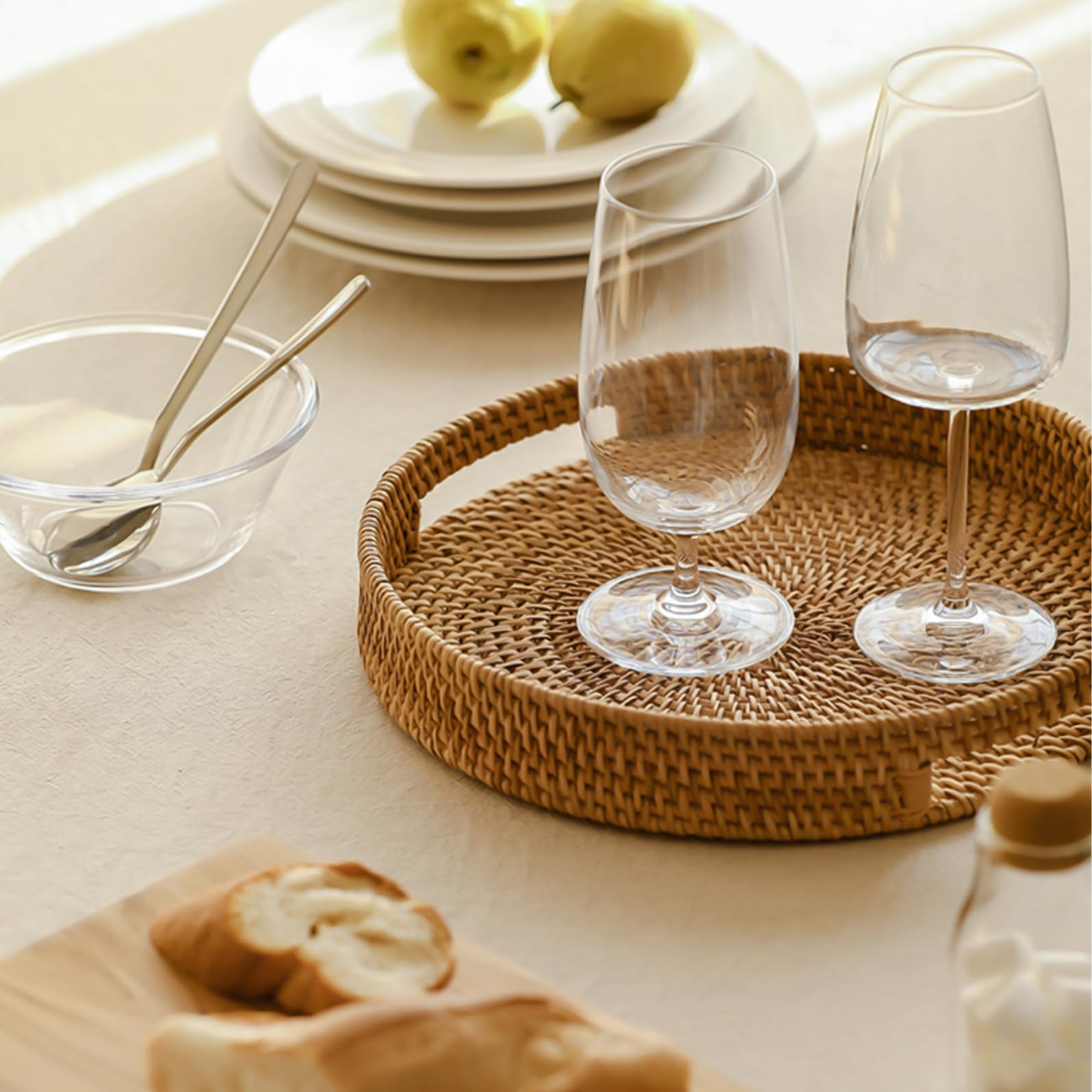 OUNONA Cesto in Rattan Intrecciato per Frutta e Oggetti, Resistente e Facile da Lavare, per Soggiorno e Picnic, Design Pratico e Creativo