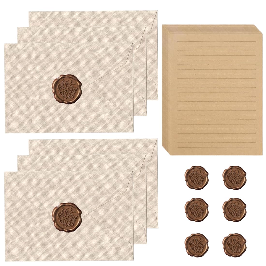 Carta da Lettere Vintage con Buste, 32 Pezzi, 6 Adesivi Sigillo di Cera, Decorata per Matrimonio