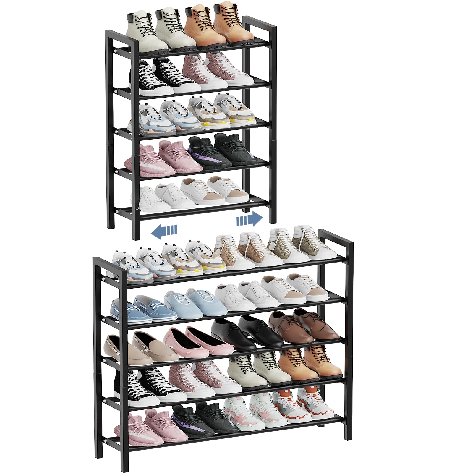 Mavivegue Expandable Shoe Rack, 5-Tier Shoe Organizer for Closet, Adjustable Shoe Rack for Front Door Entrance, Entryway